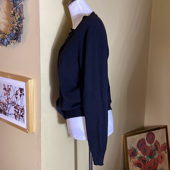 Vintage 90s LORD & TAYLOR 2-Ply Cardigan Cashmere Ink Black ButtonFront Timeless - Picture 9 of 16
